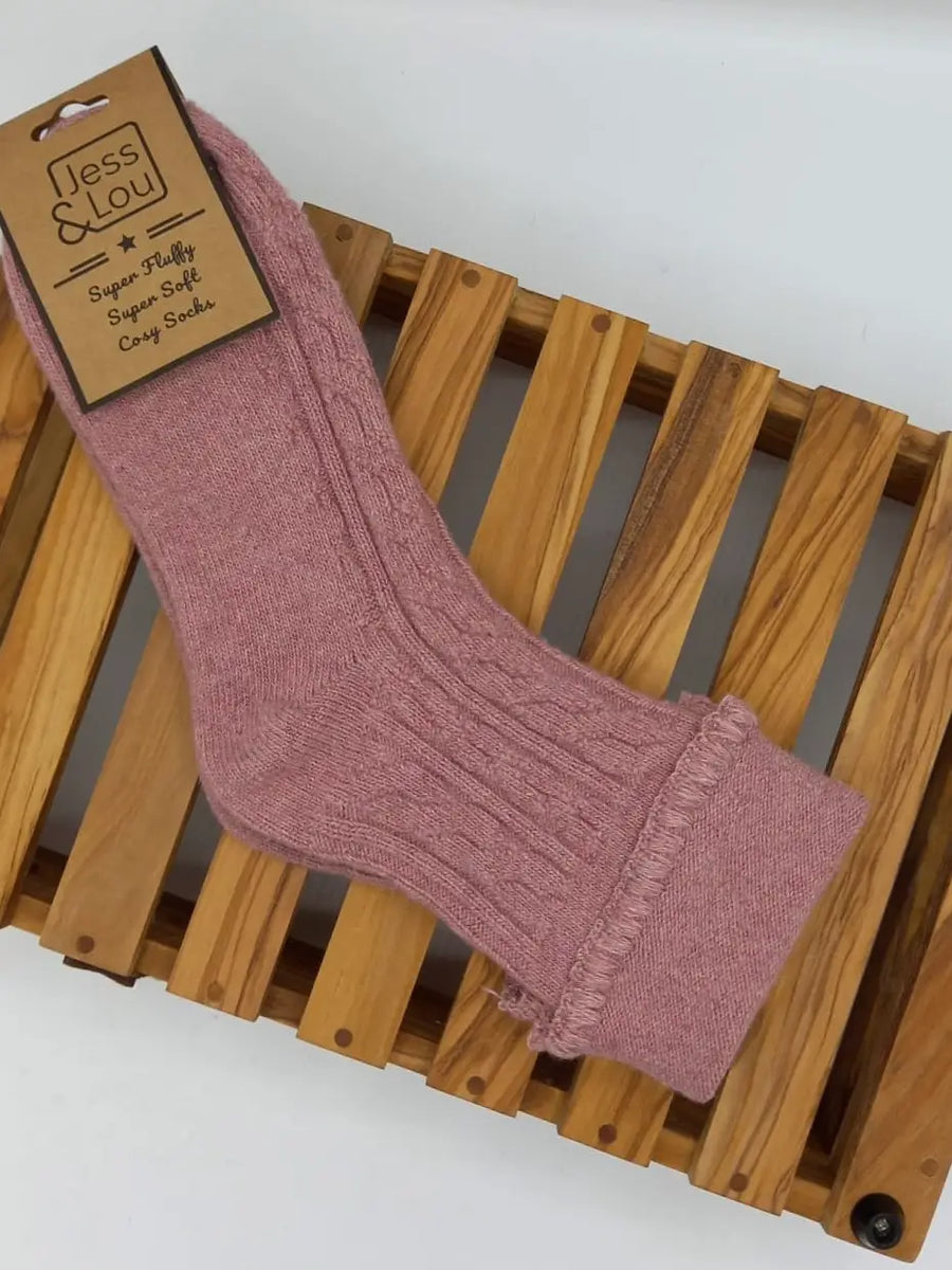 Pink Cosy Cable Knit Cuff Socks