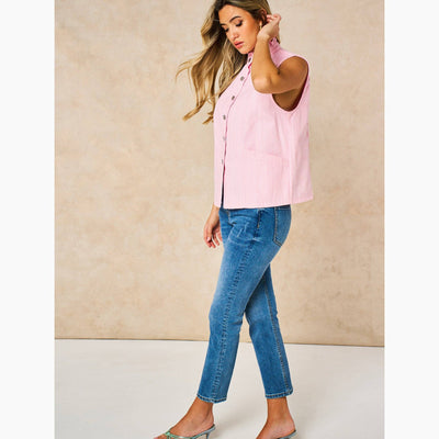 Candy Stripe Denim Gilet in Pink