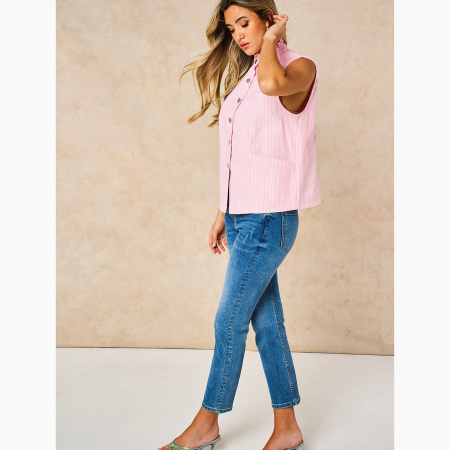 Candy Stripe Denim Gilet in Pink