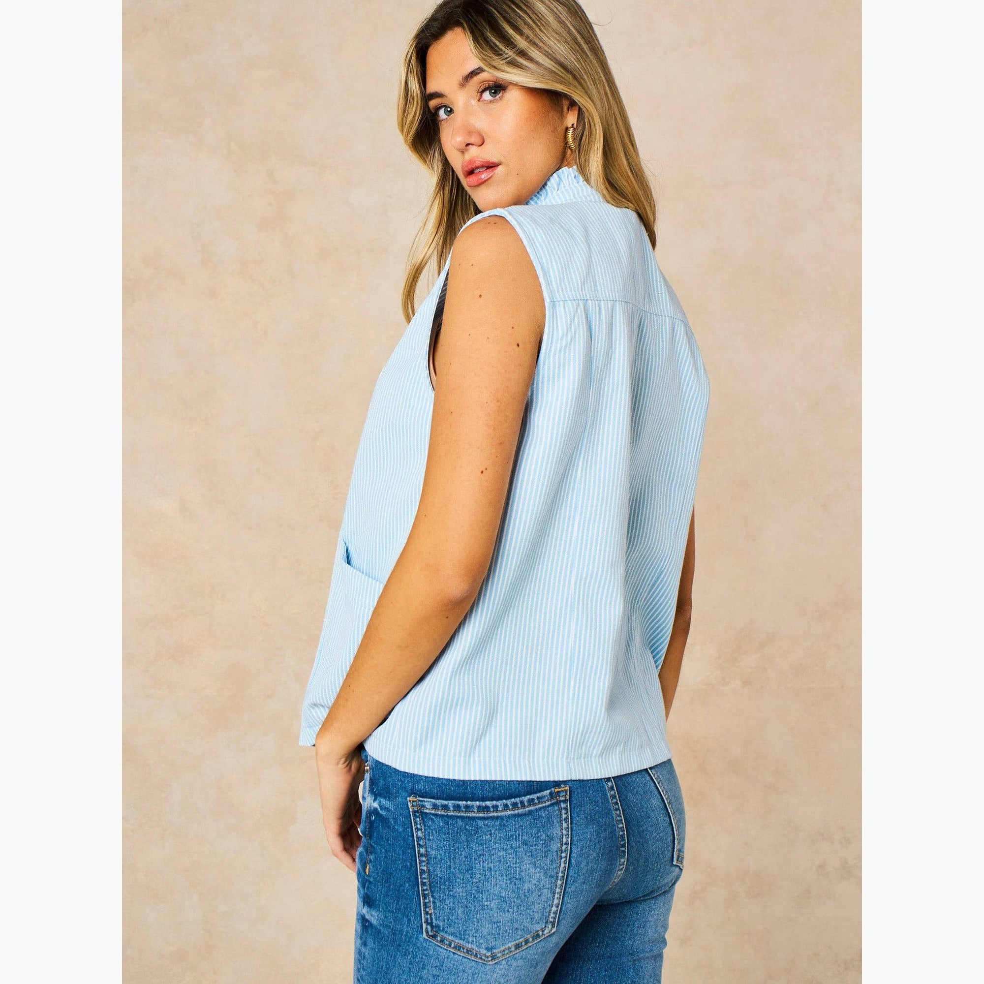 Candy Stripe Denim Gilet in Blue