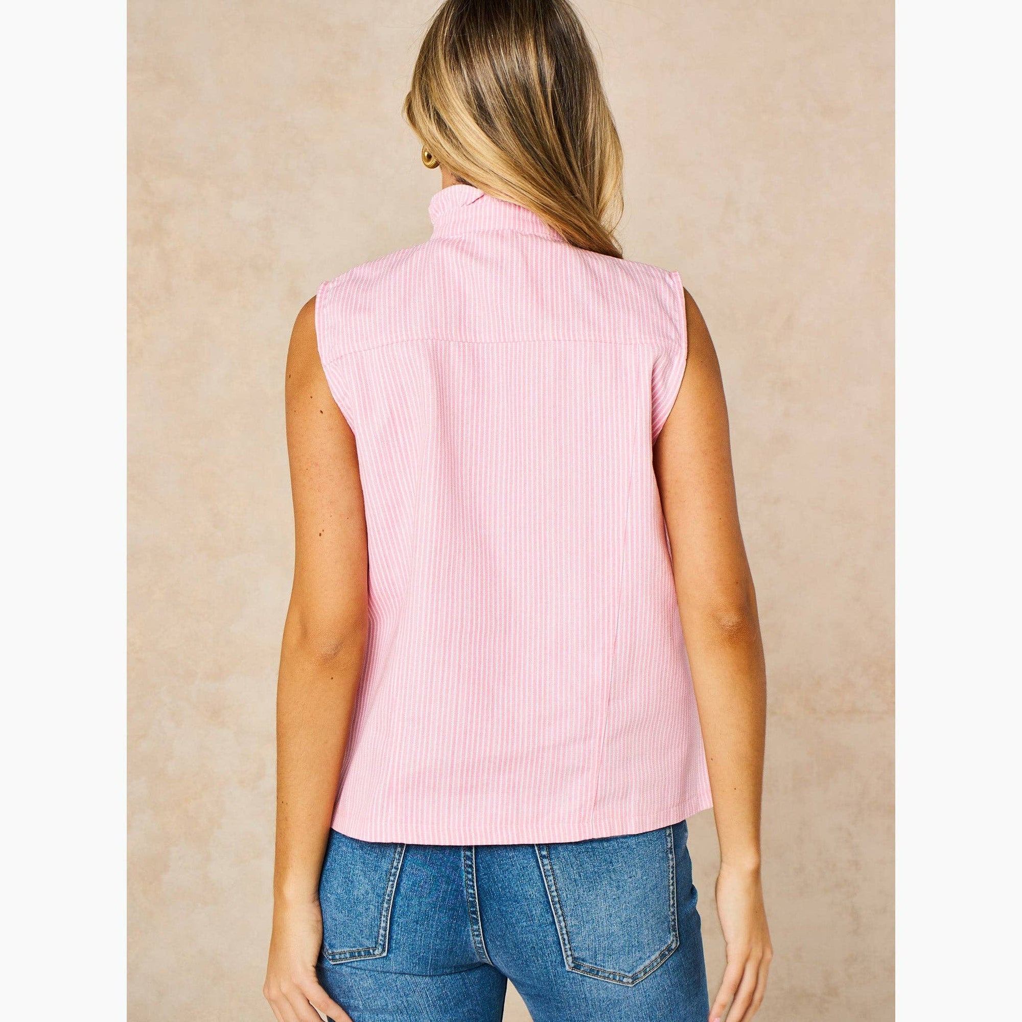 Candy Stripe Denim Gilet in Pink