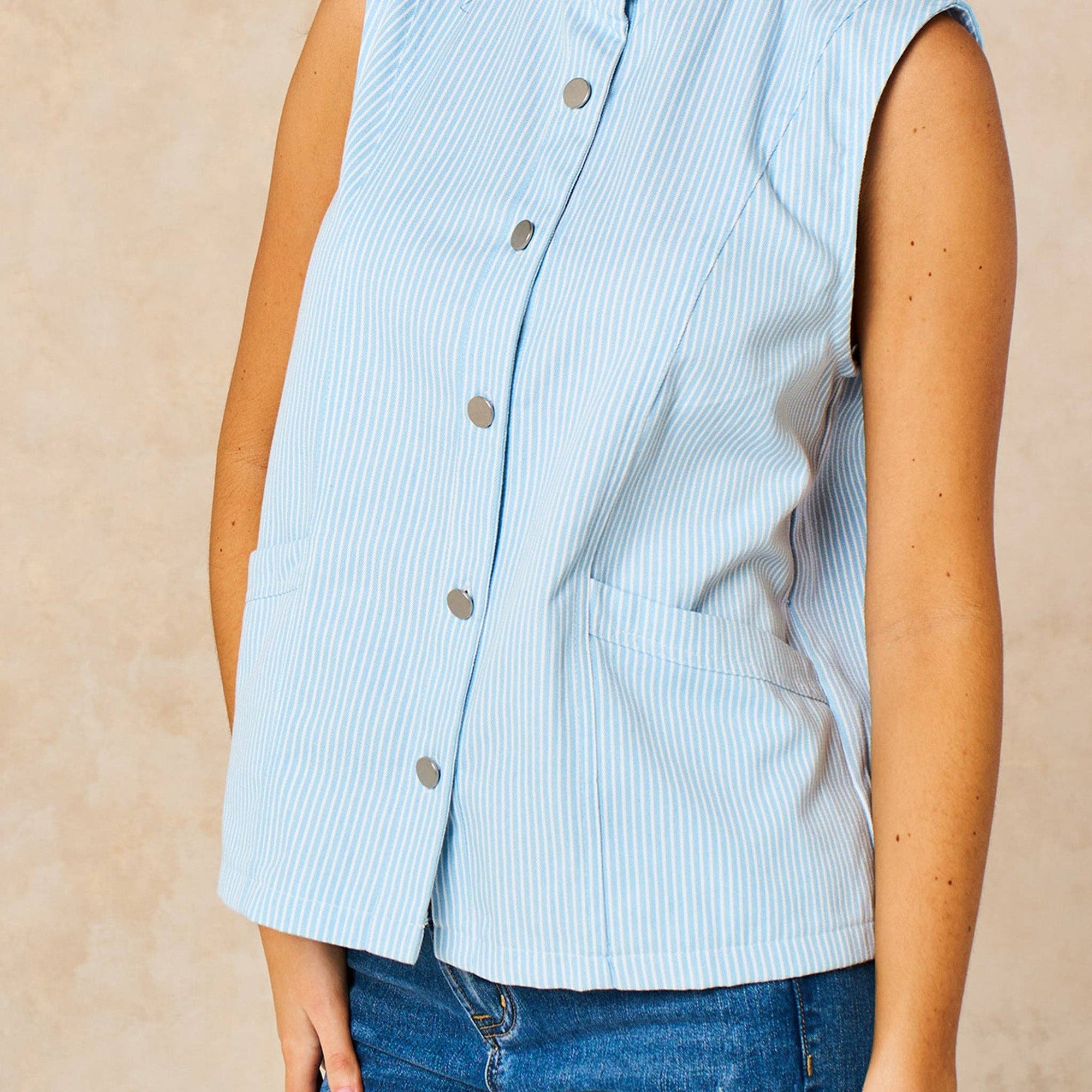 Candy Stripe Denim Gilet in Blue