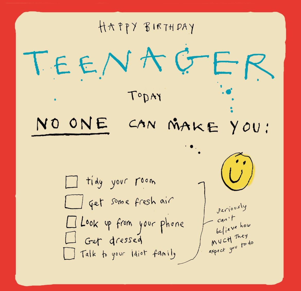 Teenager Birthday Checklist Card Aurina Ltd