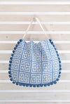 Meandros Blue Pom Pom Beach Bag
