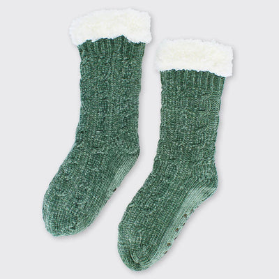 Super Soft Chenille Slipper Socks - Forest Green