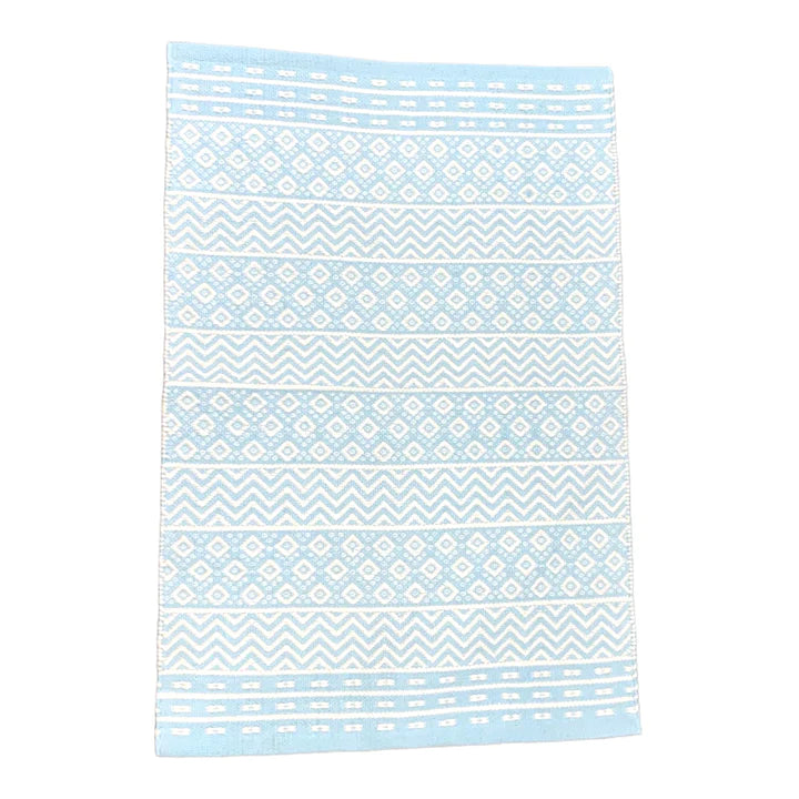Woven Cotton Rug or Bath Mat - Sky Blue