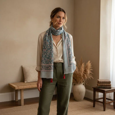 Teal Block Printed Scarf