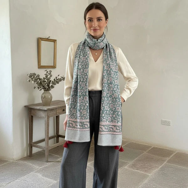 Teal Block Printed Scarf