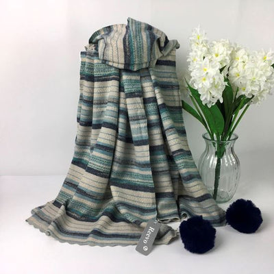 Blickling Striped Pom Pom Scarf