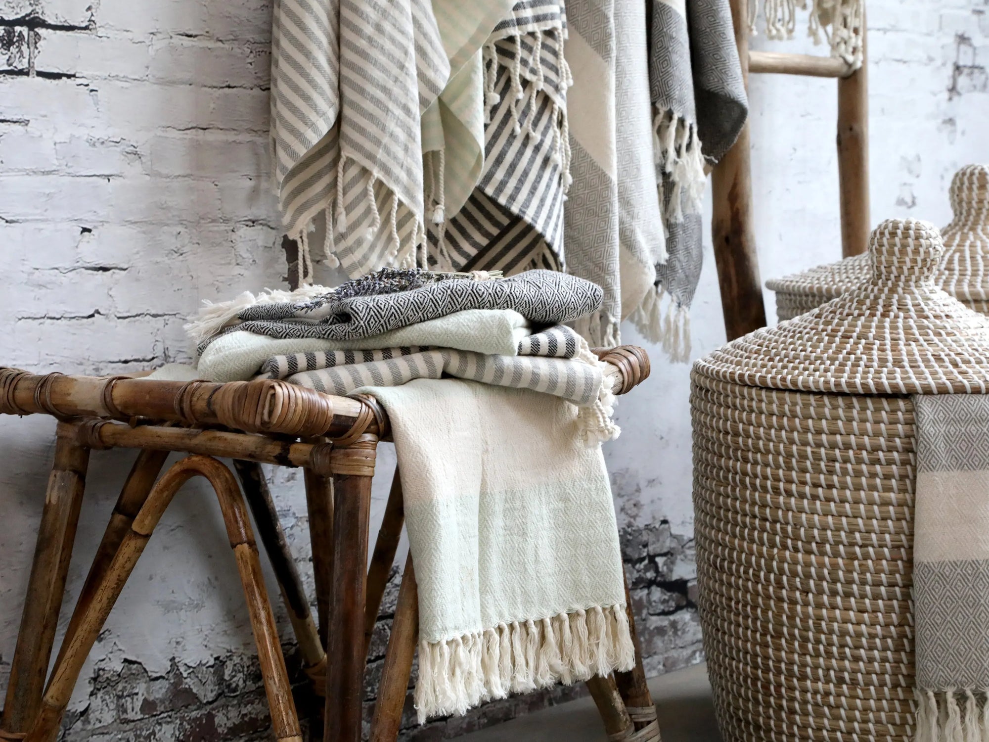Green Striped Hammam Towel - Aurina Ltd