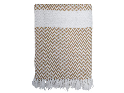 Latte Diagonal Stripe Surplus Yarn Cotton Throw - Aurina Ltd