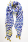 Navy and Mustard Tasseled Zig Zag Scarf - Aurina Ltd