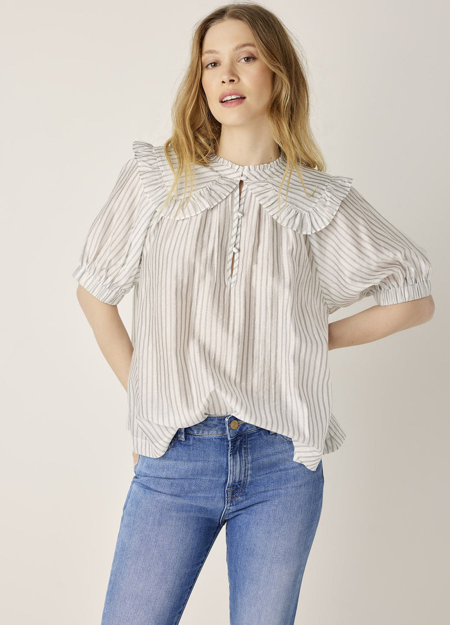 Puffed Sleeve Pinstripe Top - Aurina Ltd