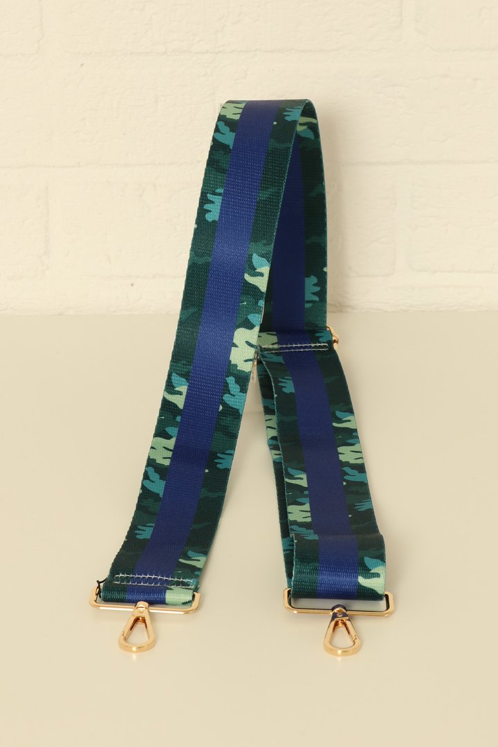 Camo Stripe Bag Strap - Forest Green and Blue - Aurina Ltd