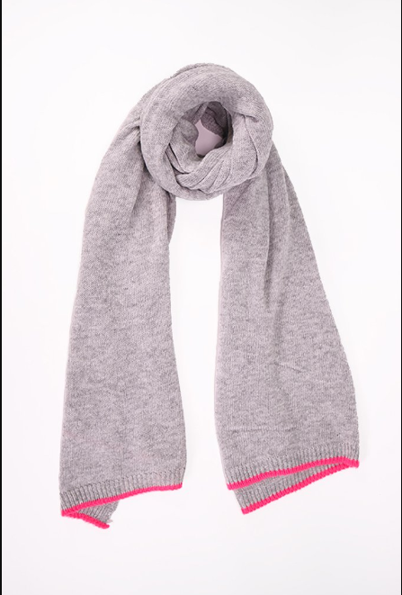 Chunky Knit Grey Cashmere Blend Scarf with Neon  Trim - Aurina Ltd