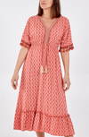 Tassel Frill Hem Midi Dress Coral - Aurina Ltd