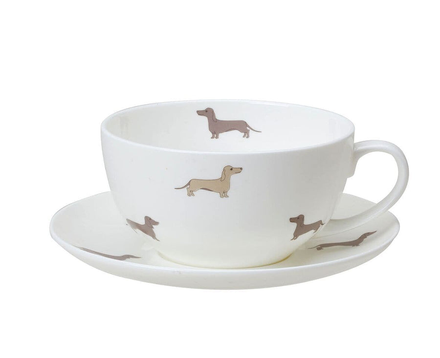 Dachsie Bone China Breakfast Cup and Saucer - Aurina Ltd