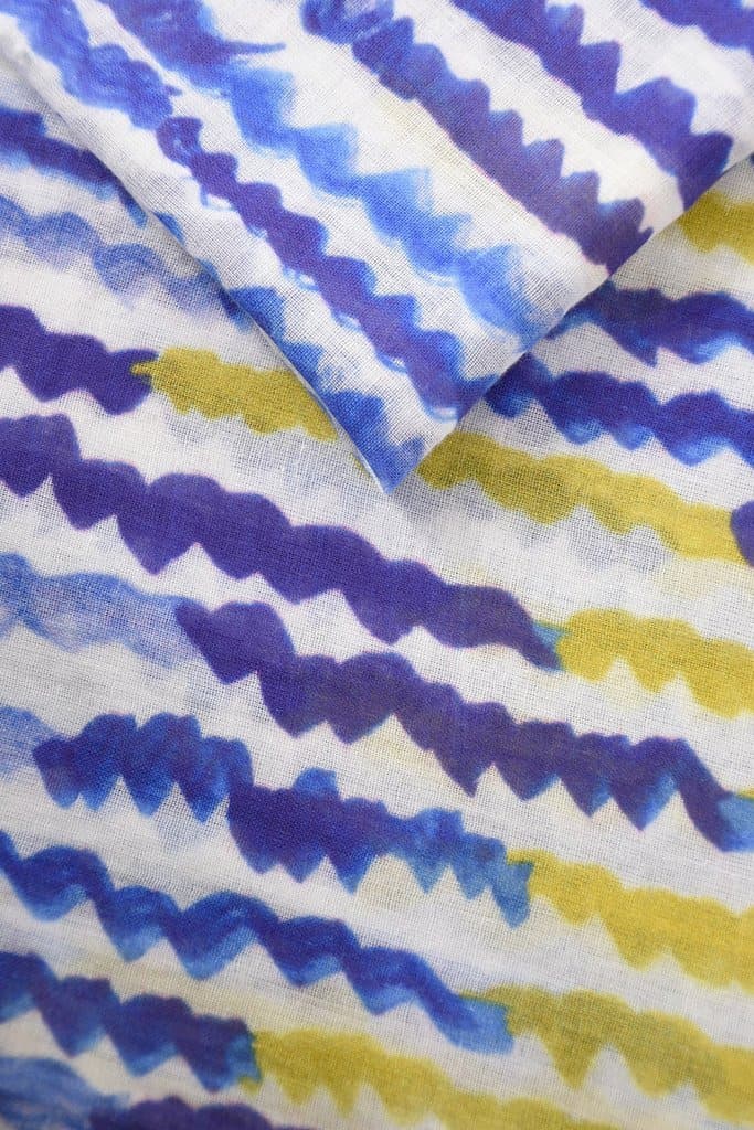 Navy and Mustard Tasseled Zig Zag Scarf - Aurina Ltd