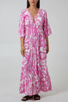 Mono Print Maxi Shirring Dress