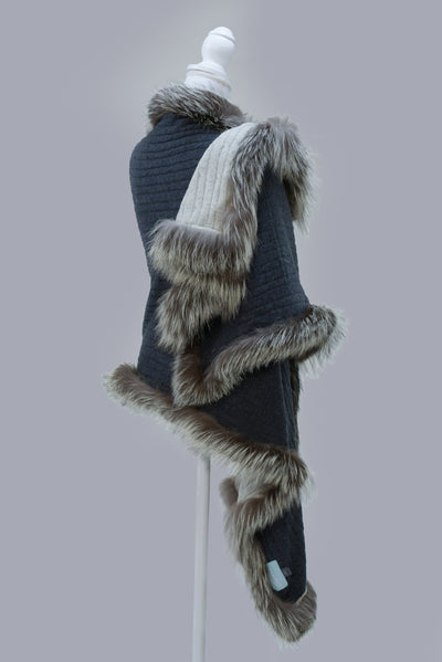 Reversible Cable Knit and Vintage Fur Trimmed Wrap - Aurina Ltd