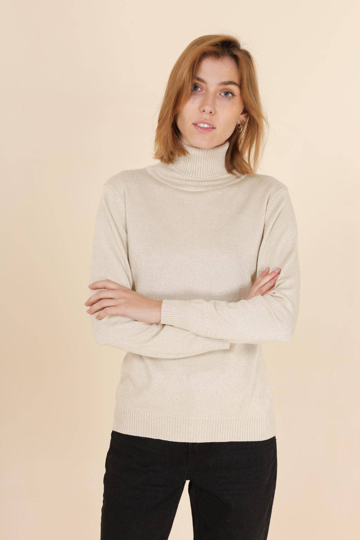 Kathryn Lurex Polo neck - Beige CHOKLATE PARIS