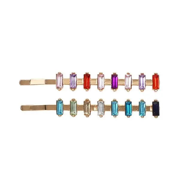 Pair of  Wide Rainbow Crystal Hair Slide - Aurina Ltd