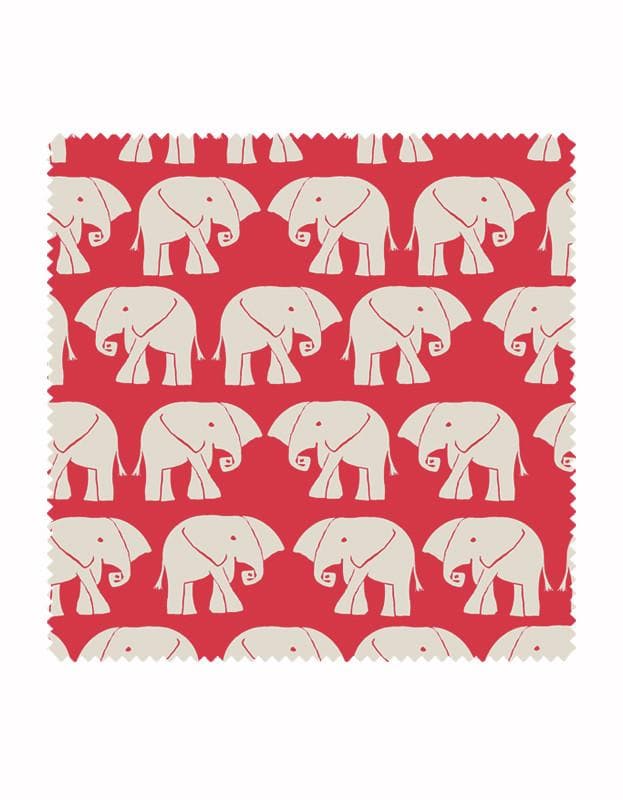 Nellie - Elephant Print Fabric in Red & Stone - Aurina Ltd
