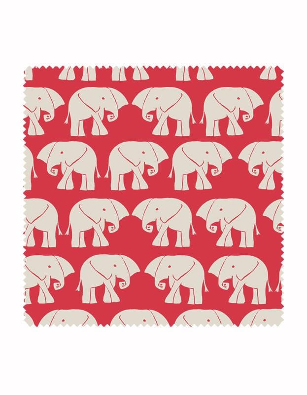 Nellie Elephant Wallpaper in Red & Stone - Aurina Ltd