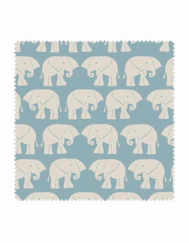 Nellie Elephant Fabric in Sky Blue & Stone - Aurina Ltd