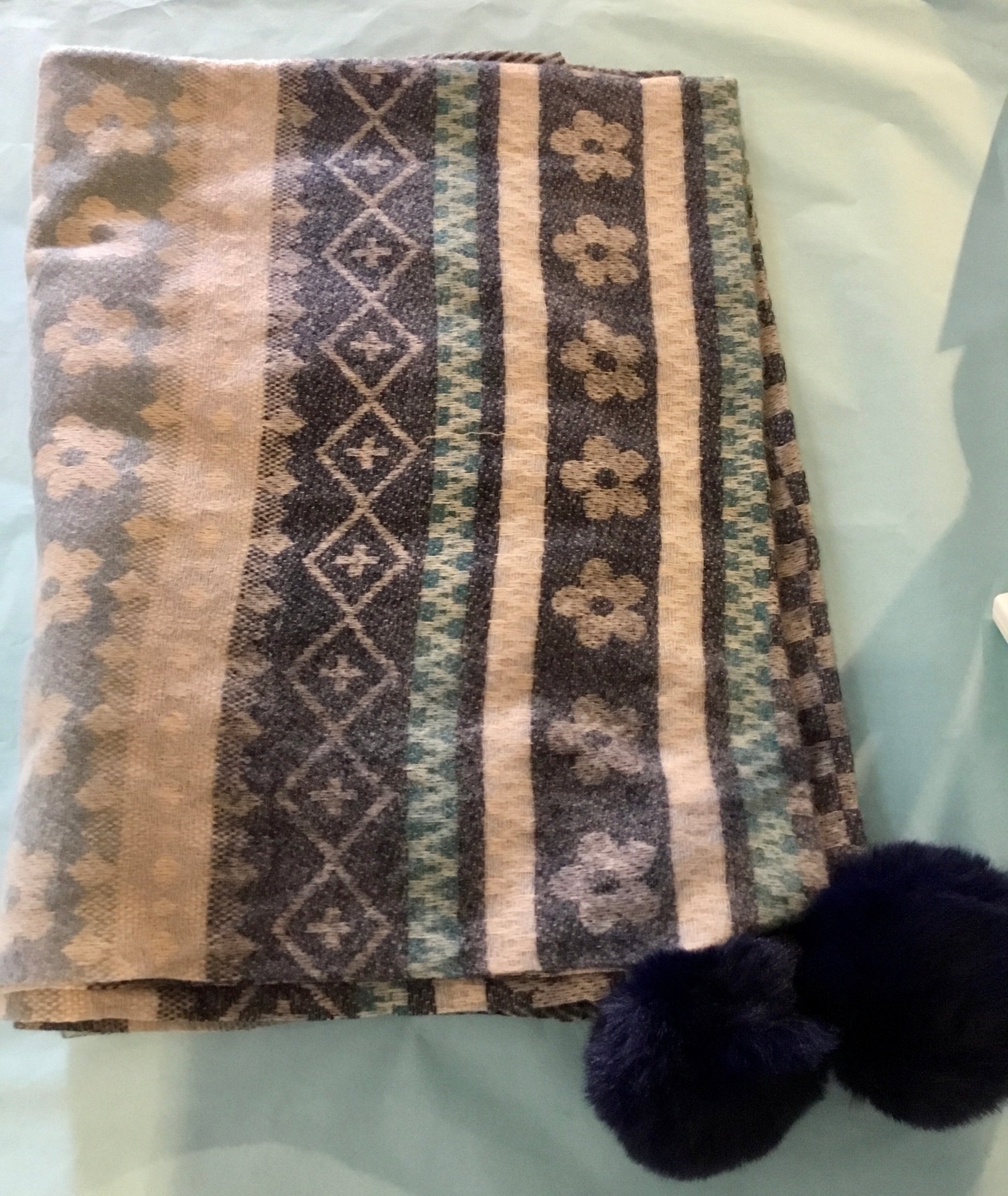 Blickling Striped Pom Pom Scarf