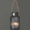 Frosted glass jar with rope handle and interior LED lights - Aurina Ltd