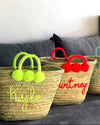 Personalised Pom Pom Straw Basket - Aurina Ltd