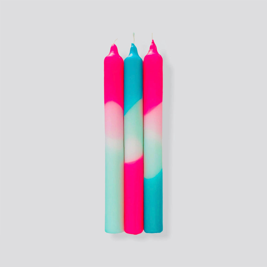 Dip Dye Neon Peppermint Clouds Dinner Candle - Aurina Ltd