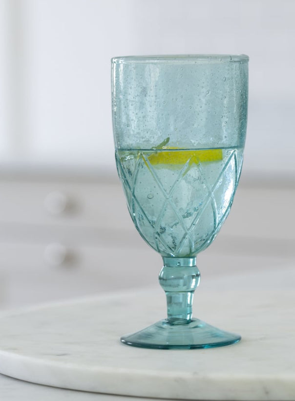Recycled Bubble Wine Glass Aqua Marine