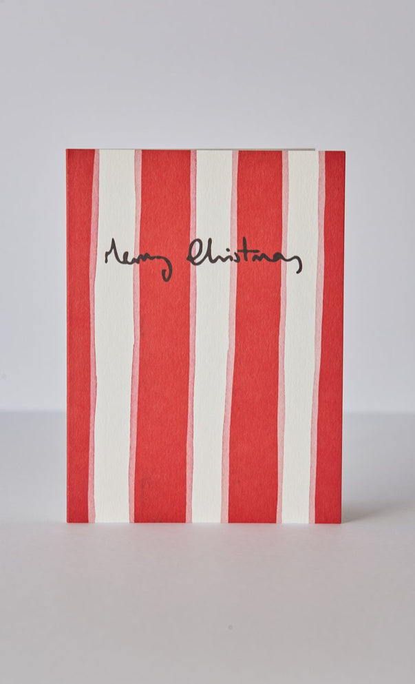 Red Ticking Stripe Christmas Card Pack of 6