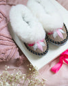 Handmade Embroidered Sheepskin Slippers Pink - Aurina Ltd