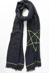 Embroidered Star Scarf Navy & Neon Yellow - Aurina Ltd