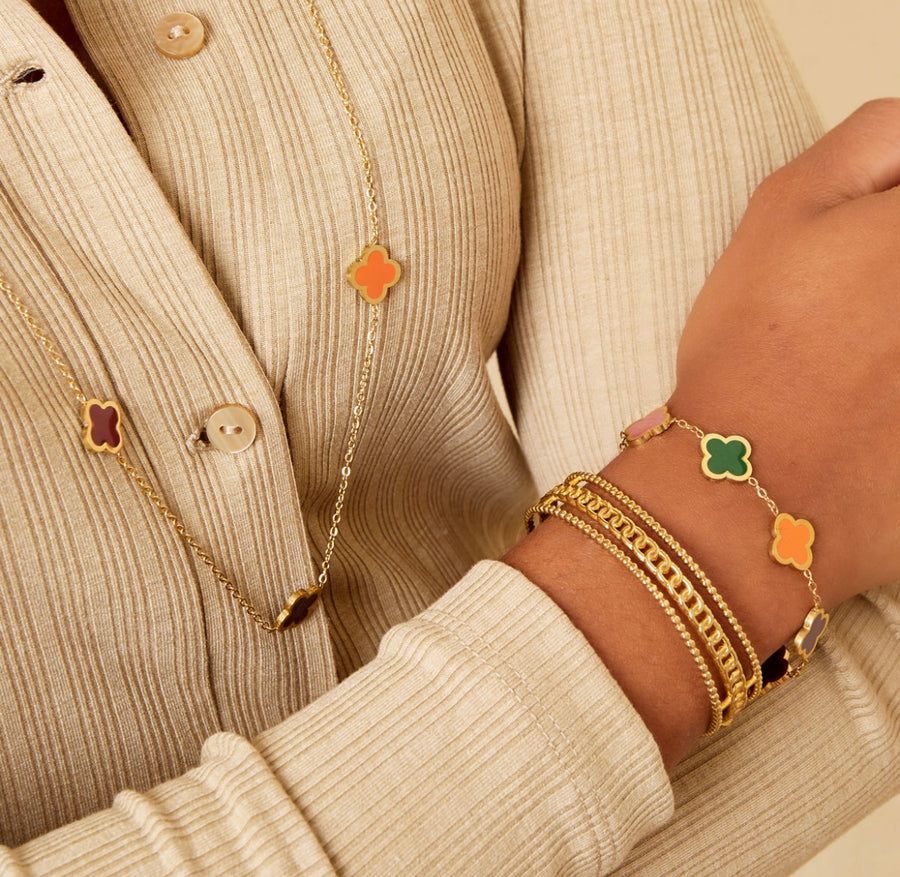 Gold Multi Colour Autumn/Winter Clover Bracelet