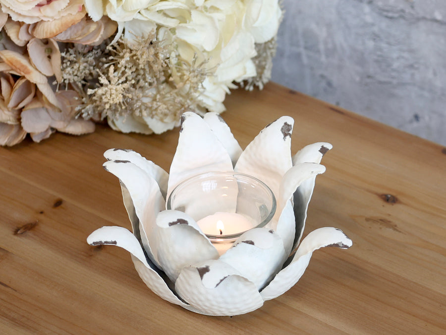 White Petal Tealight Holder - Aurina Ltd