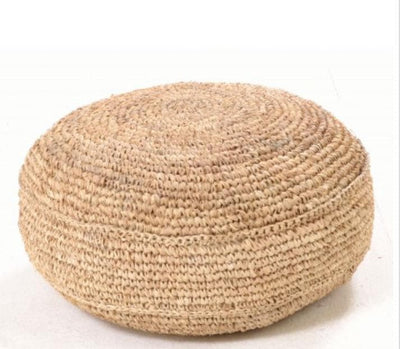 Round Woven Raffia Foot Stool Floor Cushion - Aurina Ltd