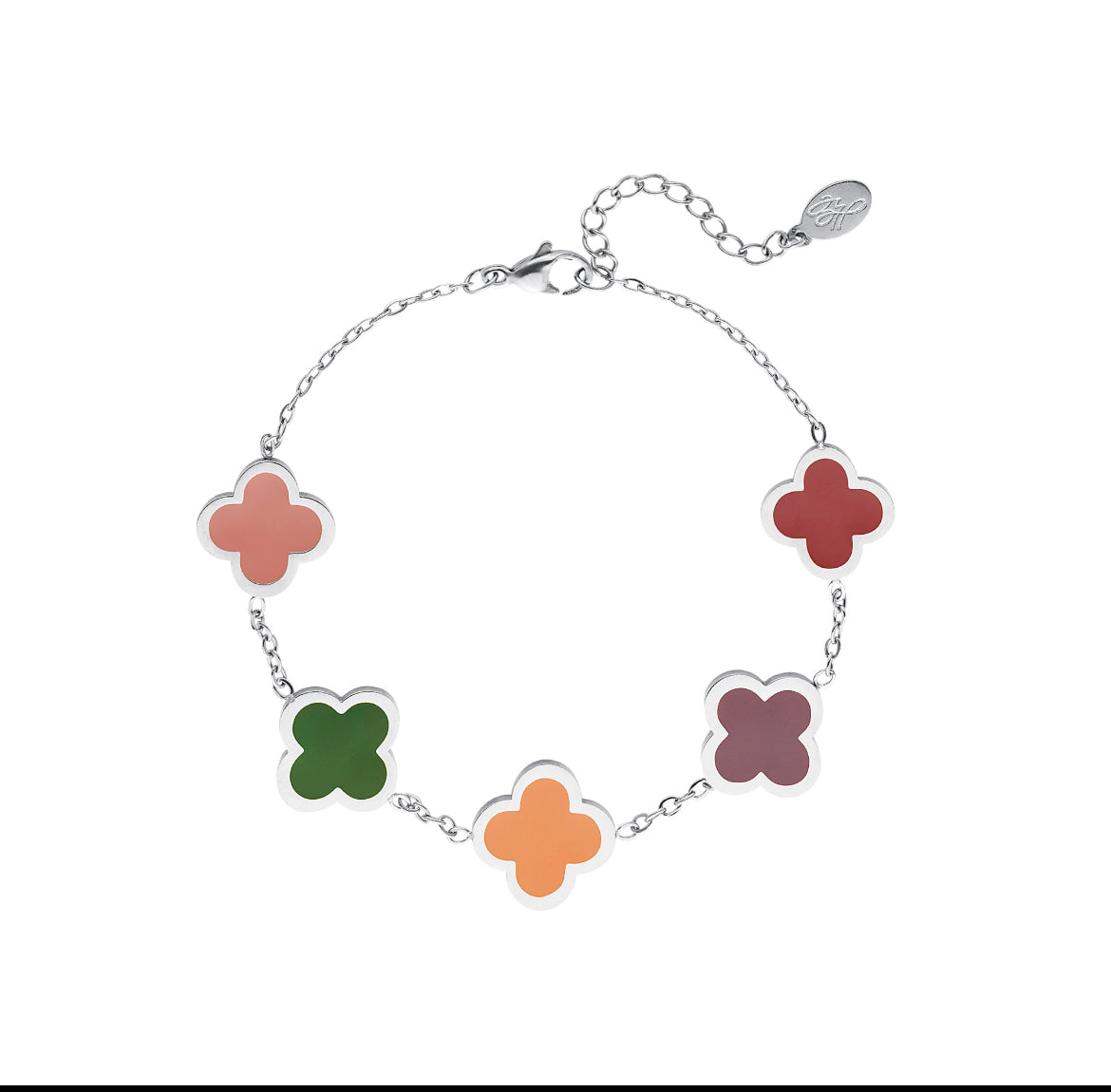 Silver Multi Colour Clover Bracelet