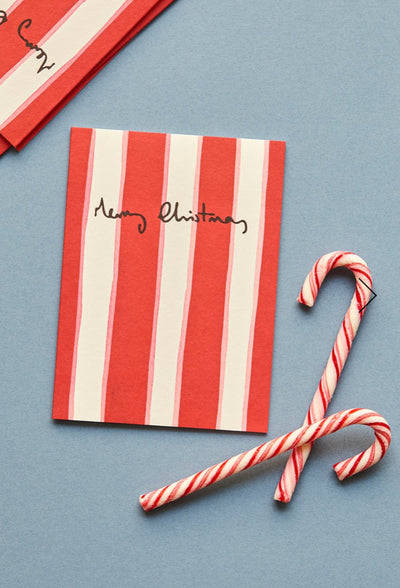 Red Ticking Stripe Christmas Card (Single)