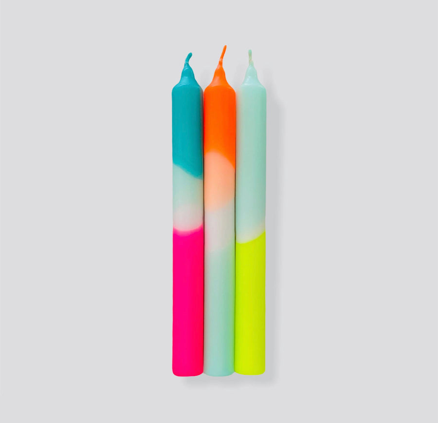 Dip Dye Neon Rainbow Kisses Dinner Candle - Aurina Ltd