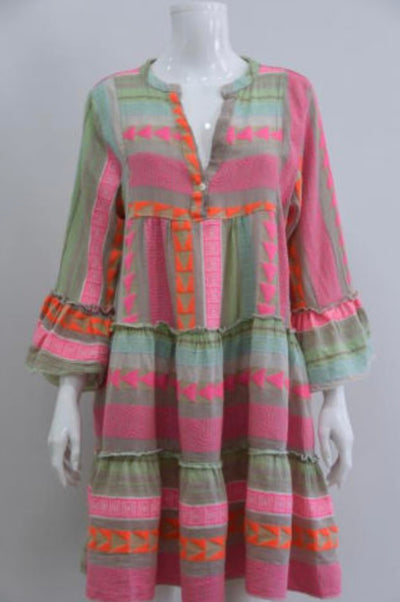 Neon Aztec Short Summer Dress - Aurina Ltd
