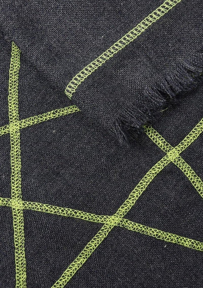 Embroidered Star Scarf Navy & Neon Yellow - Aurina Ltd