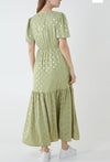 Gold Leaf  Shirring Maxi Dress Sage