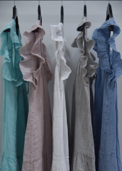 Pale Pink Frill Cap Sleeve Linen Dress - Aurina Ltd