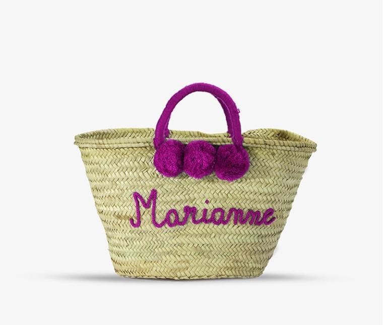 Personalised Pom Pom Straw Basket - Aurina Ltd
