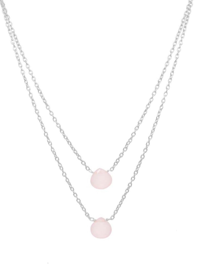 Twin Chain Necklace with Rose Quartz in Silver - Aurina Ltd