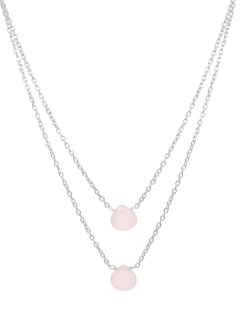 Twin Chain Necklace with Rose Quartz in Silver - Aurina Ltd